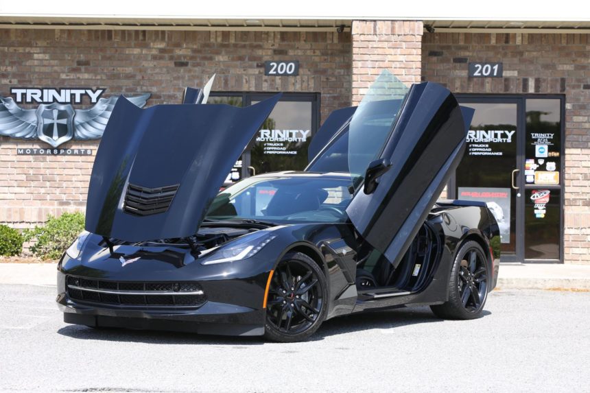 black_c7_corvette_stingray_vertical_lambo_doors_all_up Trinity Motorsports