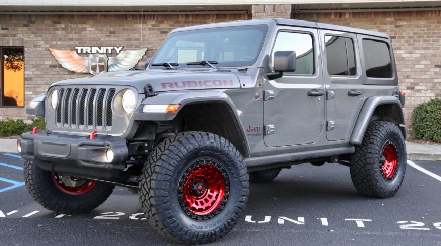 19 Jeep JL on Candy Red Fuel Wheels