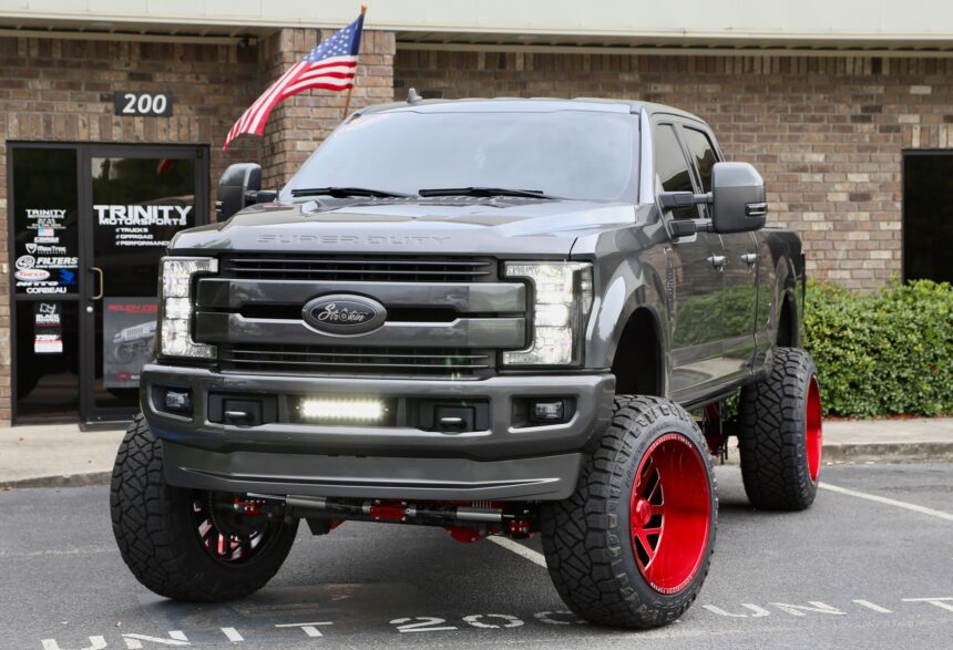 2019 F-250Stryker Off Road Design 8-in lift 24×14 AXE Wheels 38-in Nitto Ridge Grappler Tires front