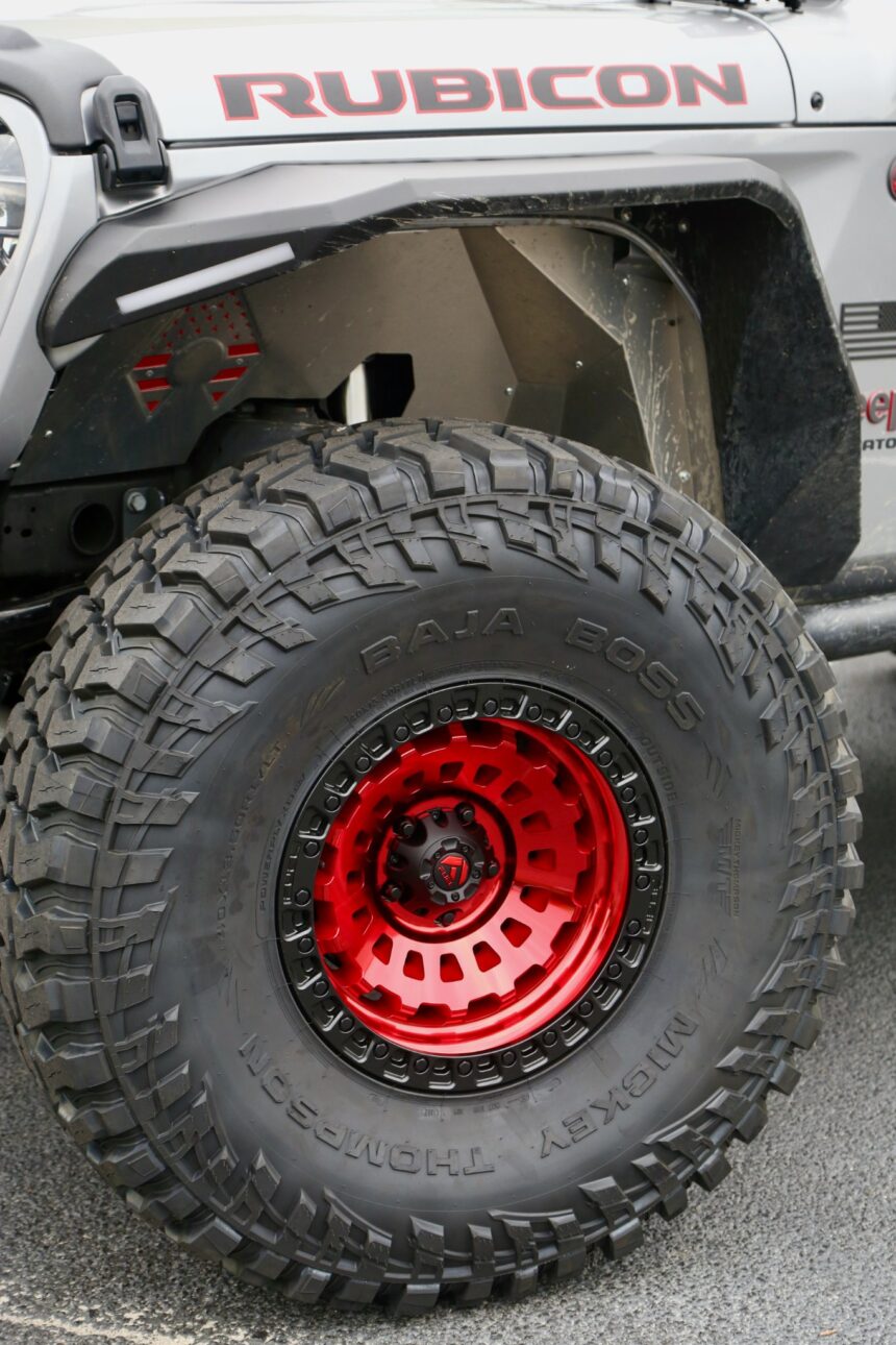Trinity Motorsports Gladiator Fabtech Dirt Logic Fuel Zephyr candy red wheel Mickey Thompson Tires Road Armor Bumpers fenders Rough Country LEDs
